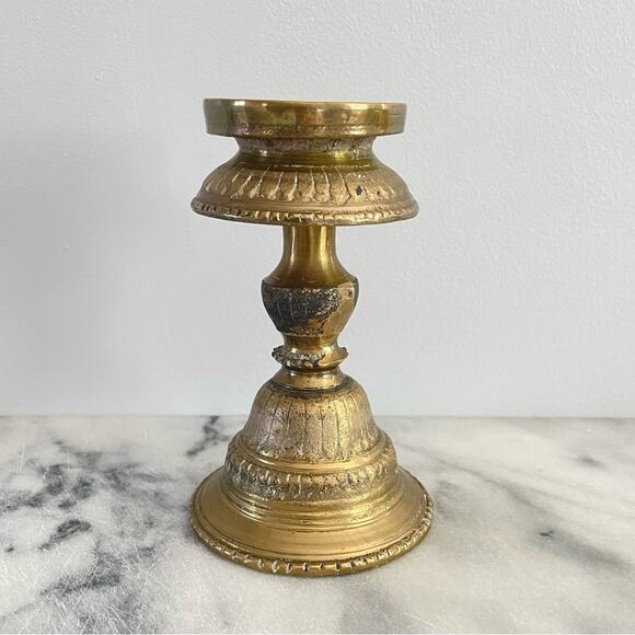 Vintage Brass Candlestick Candle Holder Bowl Lamp Incense Gold Solid MCM Design - Picture 2 of 9